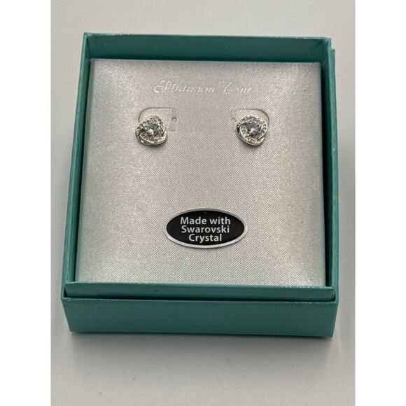 Swarovski · Platinum Tone · Crystal Heart Stud Earrings · Silver Sparkle Jewelry - Picture 2 of 5